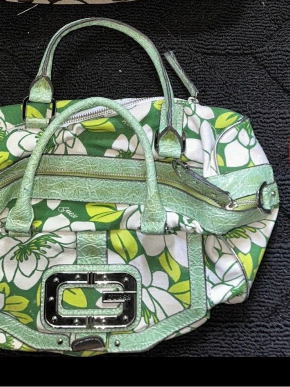 Green Floral Tote Bag with Metallic Accents
